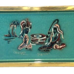 Vintage Judaica Jewish Shabbat Tray Judaism Israel Hebrew Jerusalem Hand Painted